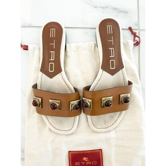 Etro Studded leather slide Sandals 37/7 - Picture 1 of 8